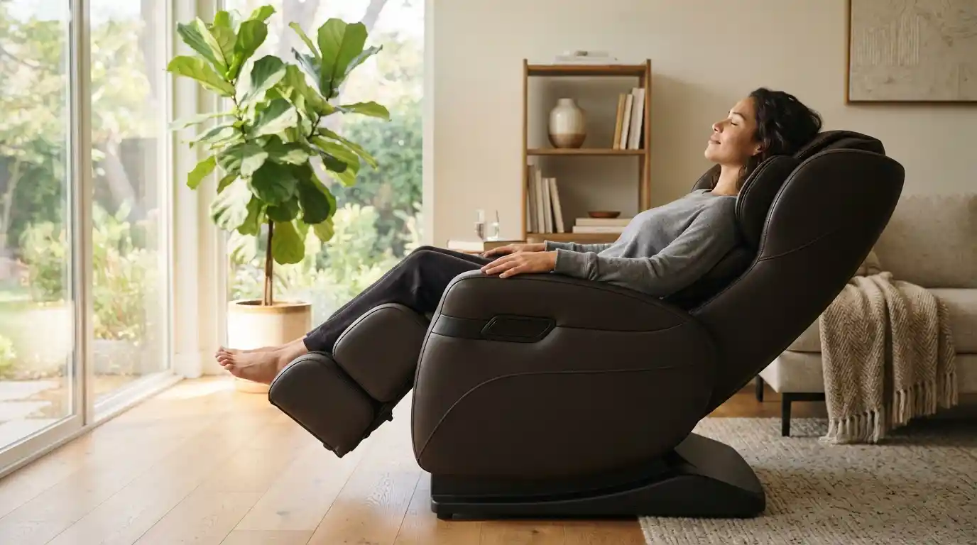 Person relaxing in massage chair